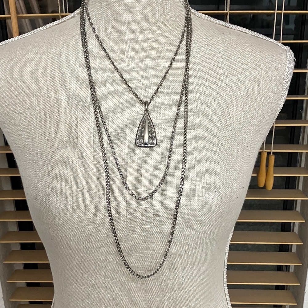 Vintage 60’s 3 tier pendant silver chain‎ mod brutalist necklace